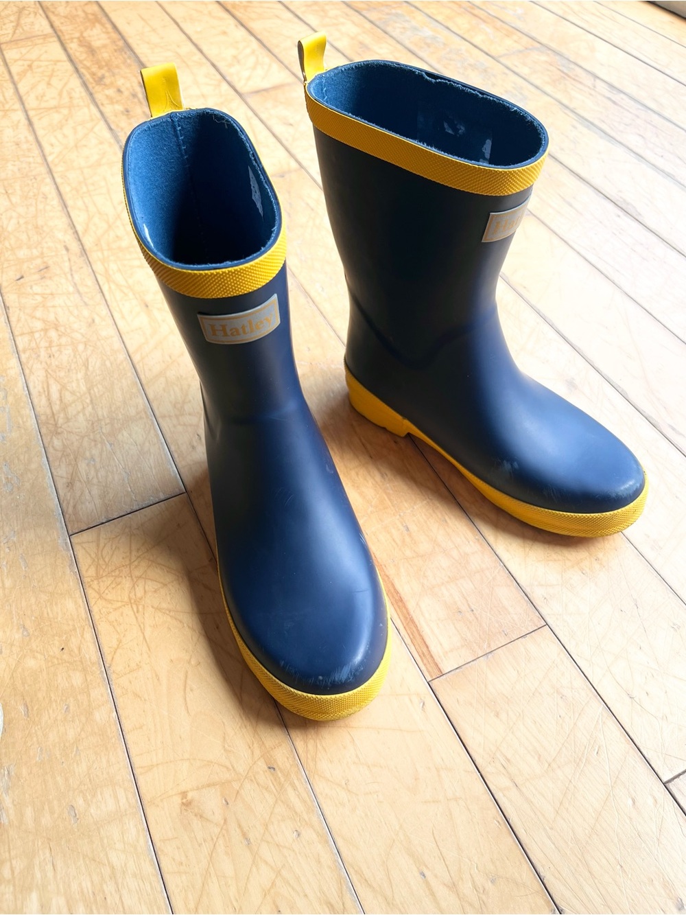Hatley Kids Navy & Yellow Waterproof Rain Outdoor Play Boots Size 3